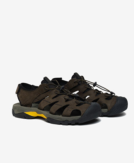 Erkek Haki Hakiki Deri Sandalet