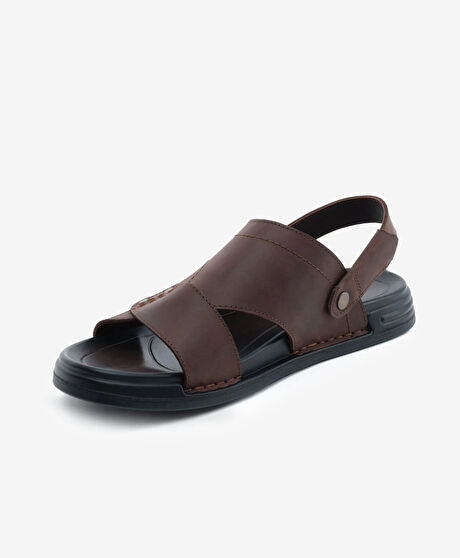 Erkek Kahverengi Hakiki Deri Sandalet