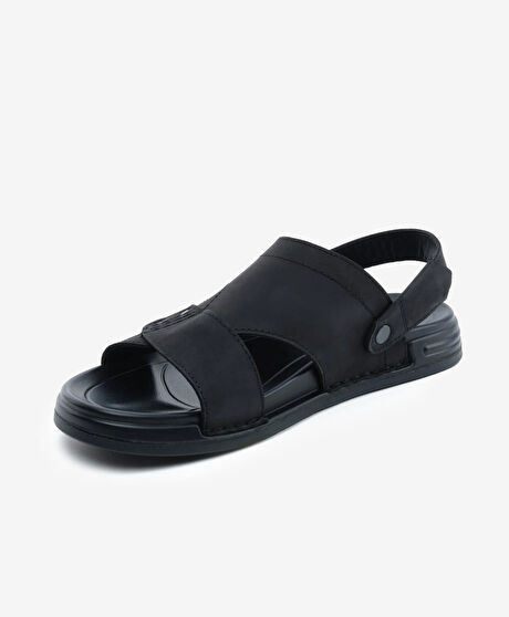 Erkek Siyah Hakiki Deri Sandalet