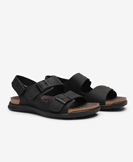 Erkek Siyah Hakiki Deri Sandalet