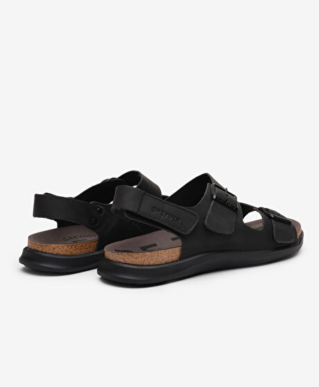 Erkek Siyah Hakiki Deri Sandalet