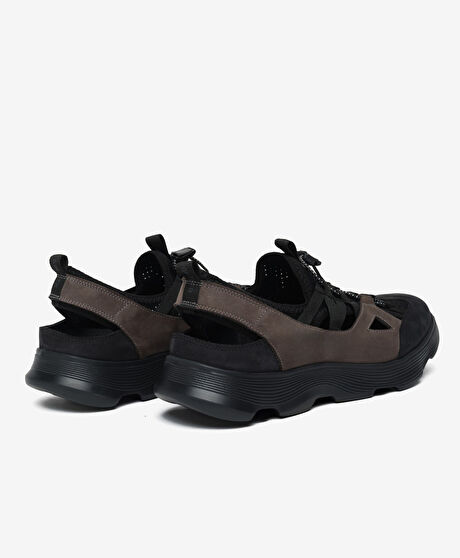 Erkek Siyah Nubuk Hakiki Deri Sandalet