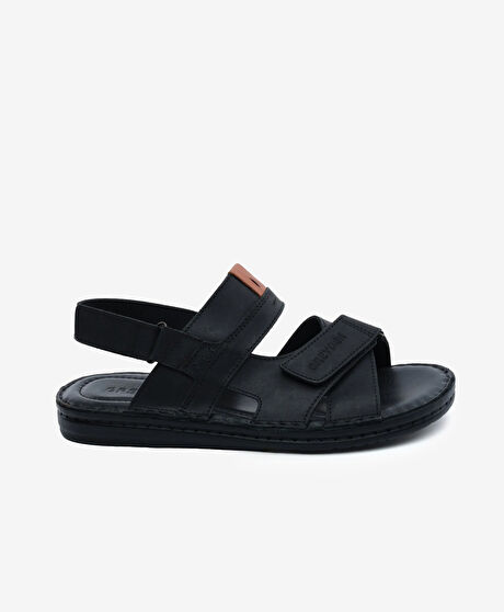 Erkek Siyah Hakiki Deri Sandalet