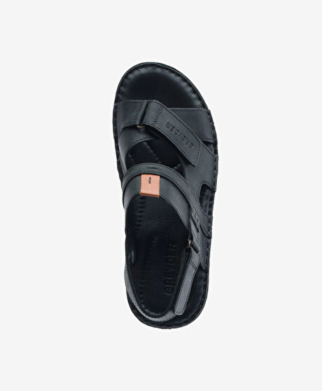 Erkek Siyah Hakiki Deri Sandalet