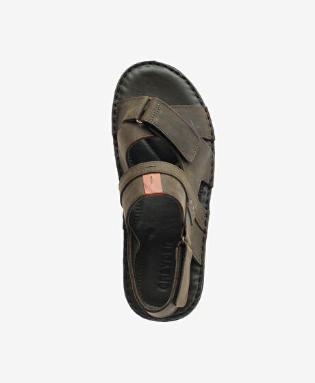 Erkek Haki Hakiki Deri Sandalet