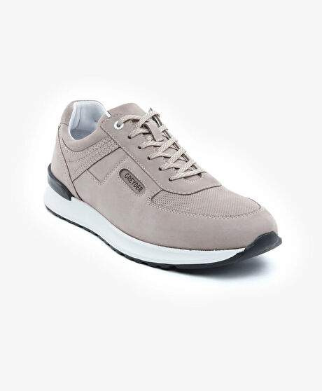 Erkek Vizon Hakiki Deri Nubuk Sneaker Ayakkabı