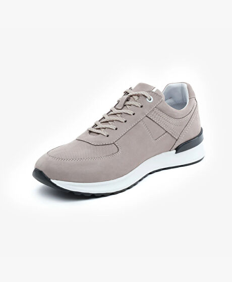 Erkek Vizon Hakiki Deri Nubuk Sneaker Ayakkabı
