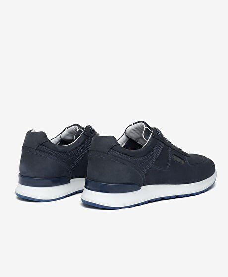Erkek Lacivert Hakiki Deri Nubuk Sneaker Ayakkabı