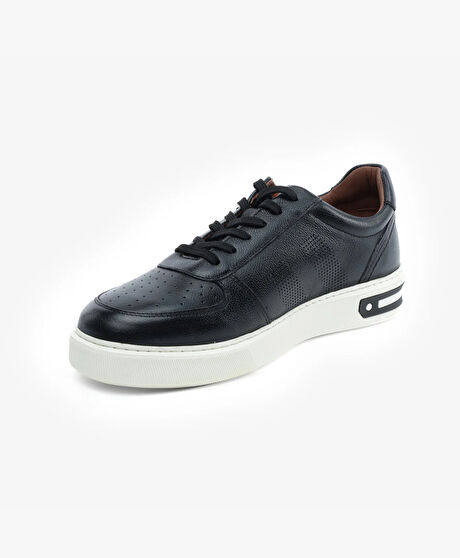 Erkek Siyah Hakiki Deri Sneaker Ayakkabı