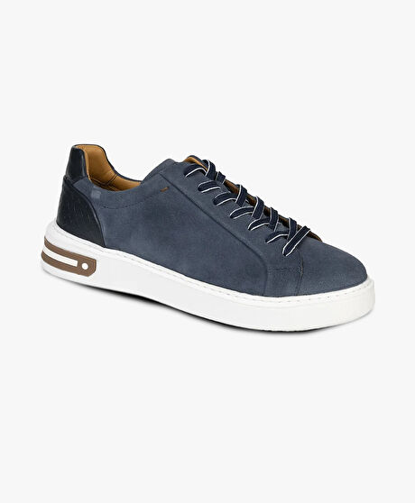 Erkek İndigo Hakiki Deri Sneaker Ayakkabı