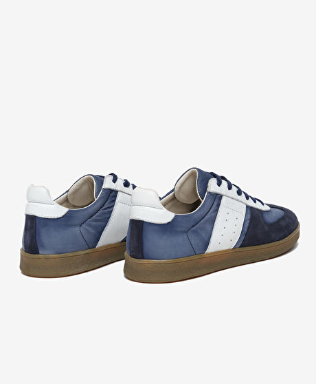 Erkek Lacivert Hakiki Deri Sneaker Ayakkabı