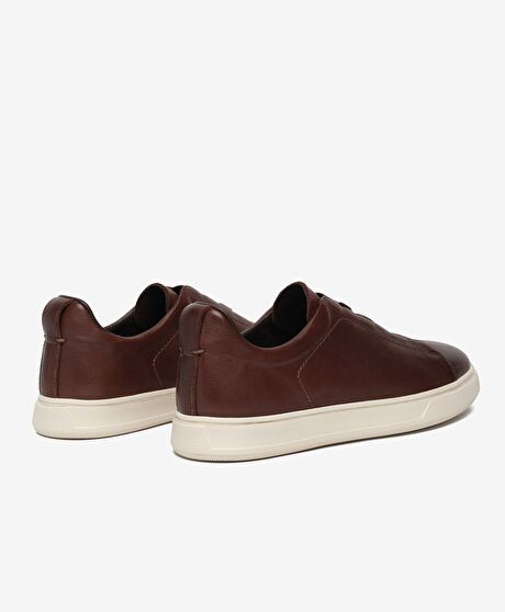 Erkek Kahverengi Hakiki Deri Sneaker Ayakkabı