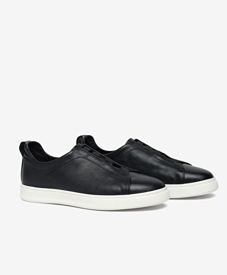 Erkek Siyah Hakiki Deri Sneaker Ayakkabı