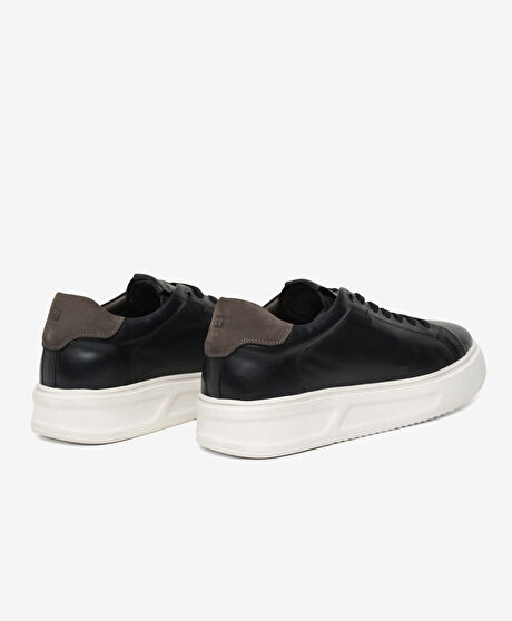 Erkek Siyah Hakiki Deri Sneaker Ayakkabı