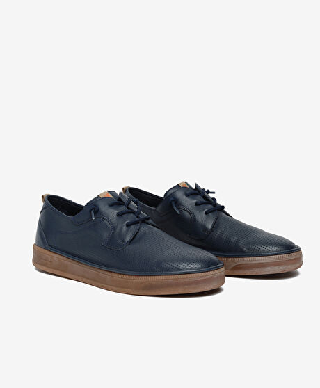 Erkek Lacivert Hakiki Deri Comfort Ayakkabı