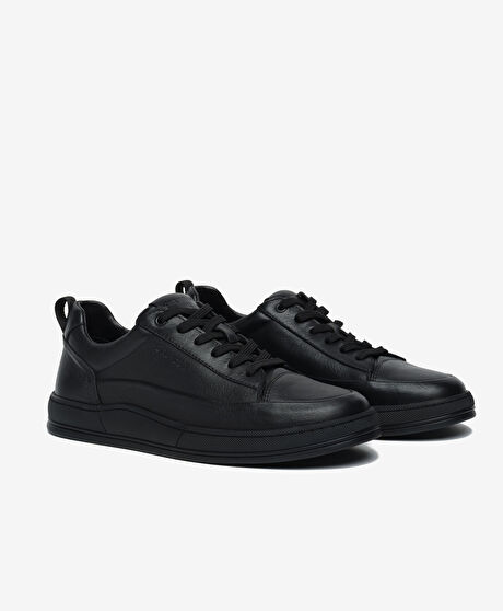 Erkek Siyah Hakiki Deri Sneaker Ayakkabı