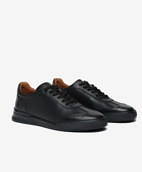 Erkek Siyah Hakiki Deri Sneaker Ayakkabı