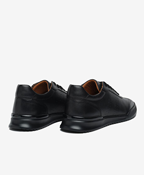 Erkek Siyah Hakiki Deri Sneaker Ayakkabı