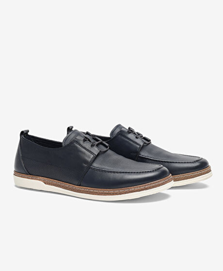 Erkek Lacivert Hakiki Deri Casual Ayakkabı