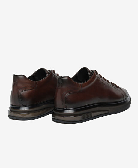 Erkek Kahverengi Hakiki Deri Sneaker Ayakkabı