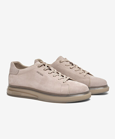 Erkek Vizon Hakiki Deri Sneaker Ayakkabı