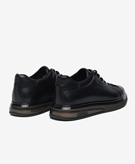 Erkek Siyah Hakiki Deri Sneaker Ayakkabı