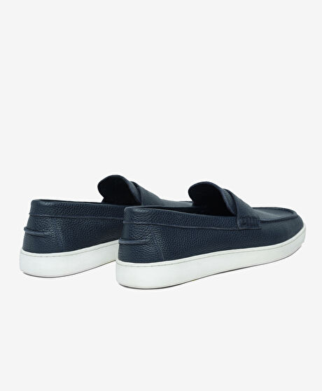 Erkek Lacivert Hakiki Deri Loafer Ayakkabı