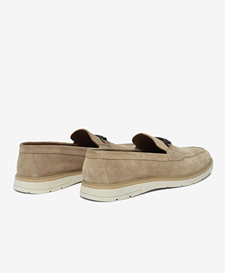 Erkek Bej Hakiki Deri Loafer Ayakkabı
