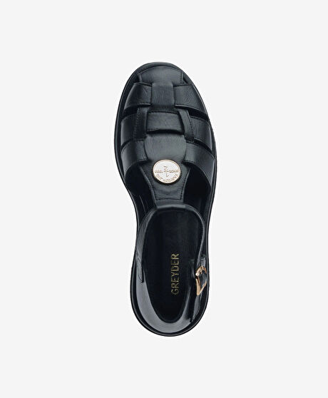 Kadın Siyah Hakiki Deri Sandalet