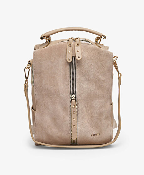 Kadın Bej Hakiki Deri Sırt Çantası