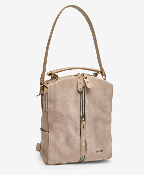 Kadın Bej Hakiki Deri Sırt Çantası