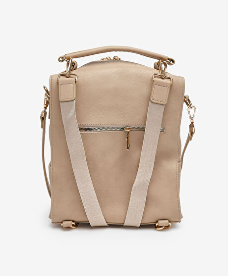 Kadın Bej Hakiki Deri Sırt Çantası