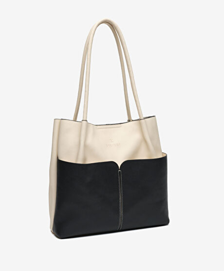 Kadın Bej Siyah Omuz Çantası