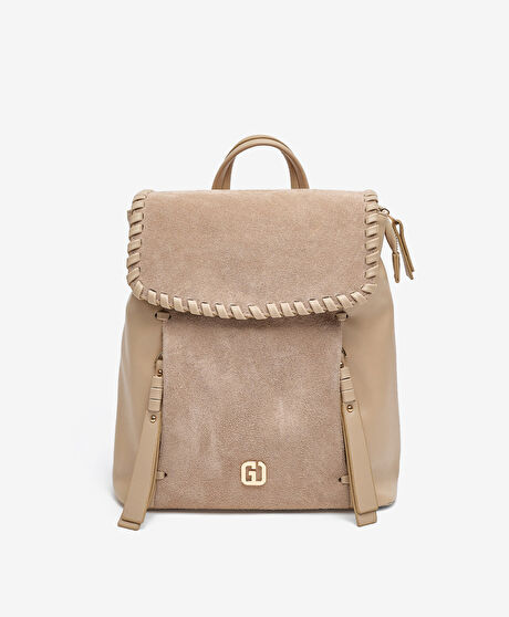 Kadın Bej Hakiki Deri Sırt Çantası