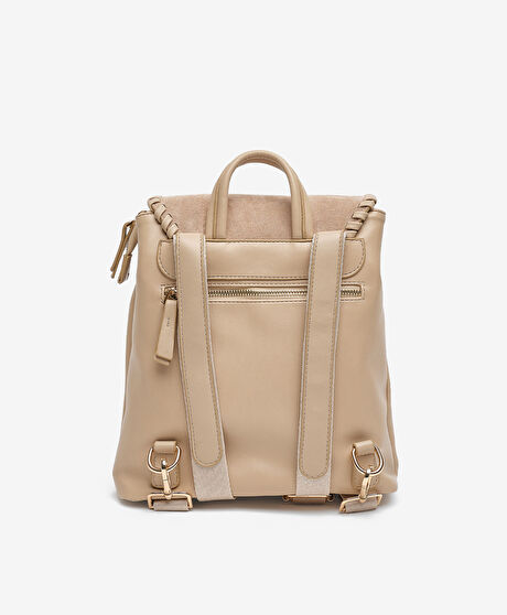 Kadın Bej Hakiki Deri Sırt Çantası