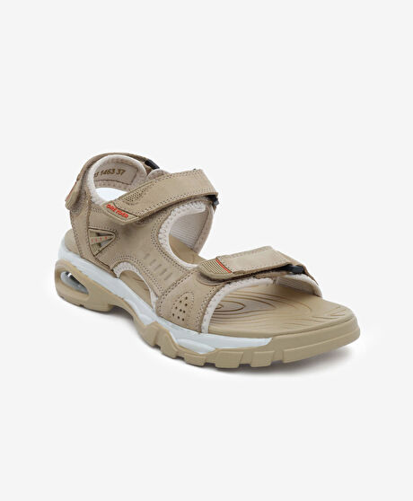 Kadın Bej Hakiki Deri Sandalet