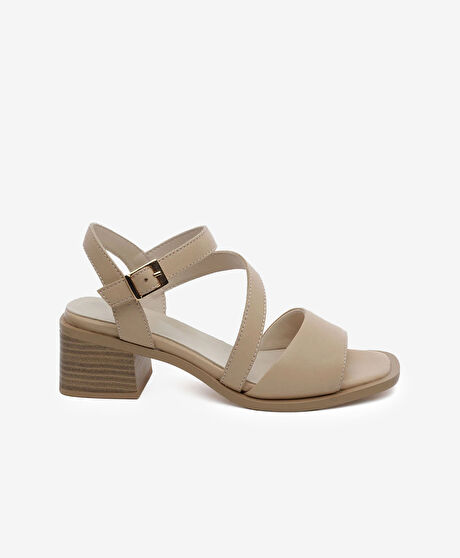 Kadın Turuncu Hakiki Deri Topuklu Sandalet