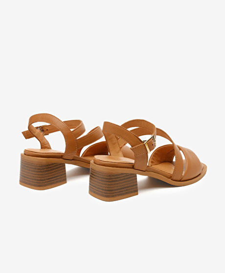 Kadın Taba Hakiki Deri Topuklu Sandalet