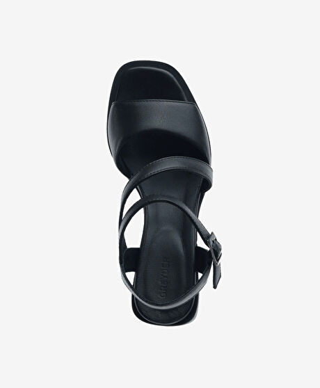 Kadın Siyah Hakiki Deri Topuklu Sandalet