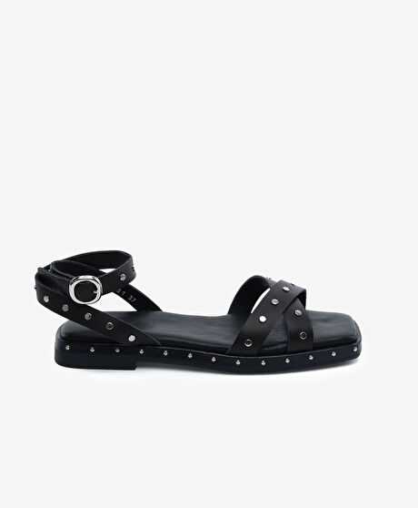 Kadın Siyah Hakiki Deri Sandalet