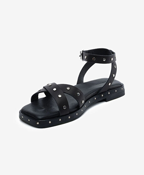 Kadın Siyah Hakiki Deri Sandalet