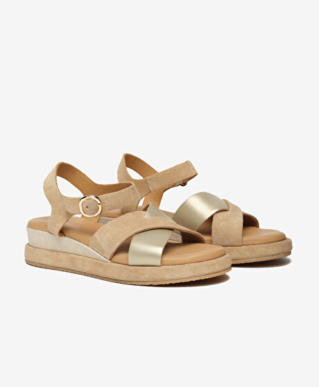 Kadın Bej Hakiki Deri Comfort Sandalet
