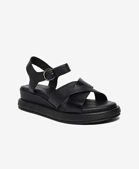 Kadın Siyah Hakiki Deri Comfort Sandalet