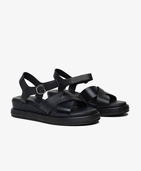 Kadın Siyah Hakiki Deri Comfort Sandalet
