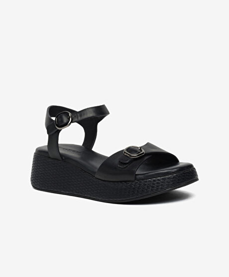 Kadın Siyah Hakiki Deri Comfort Sandalet