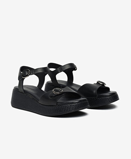 Kadın Siyah Hakiki Deri Comfort Sandalet