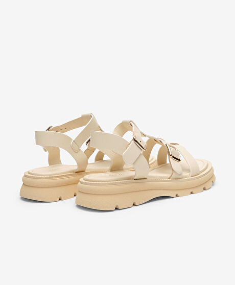 Kadın Bej Hakiki Deri Sandalet