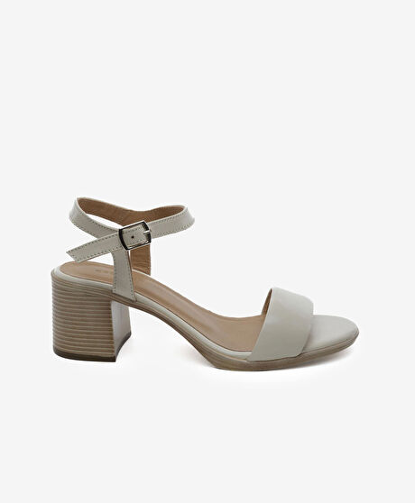 Kadın Bej Hakiki Deri Topuklu Sandalet