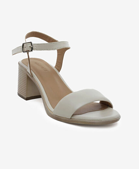 Kadın Bej Hakiki Deri Topuklu Sandalet