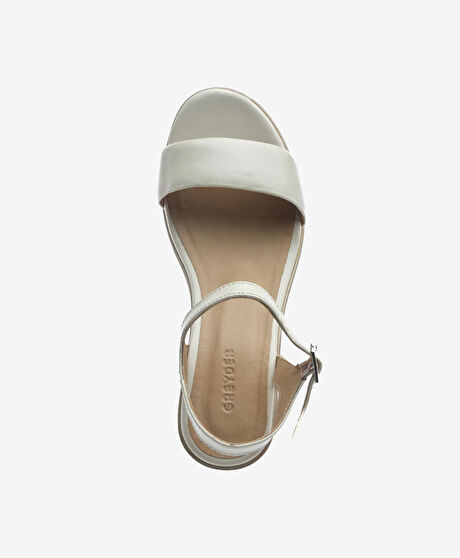 Kadın Bej Hakiki Deri Topuklu Sandalet